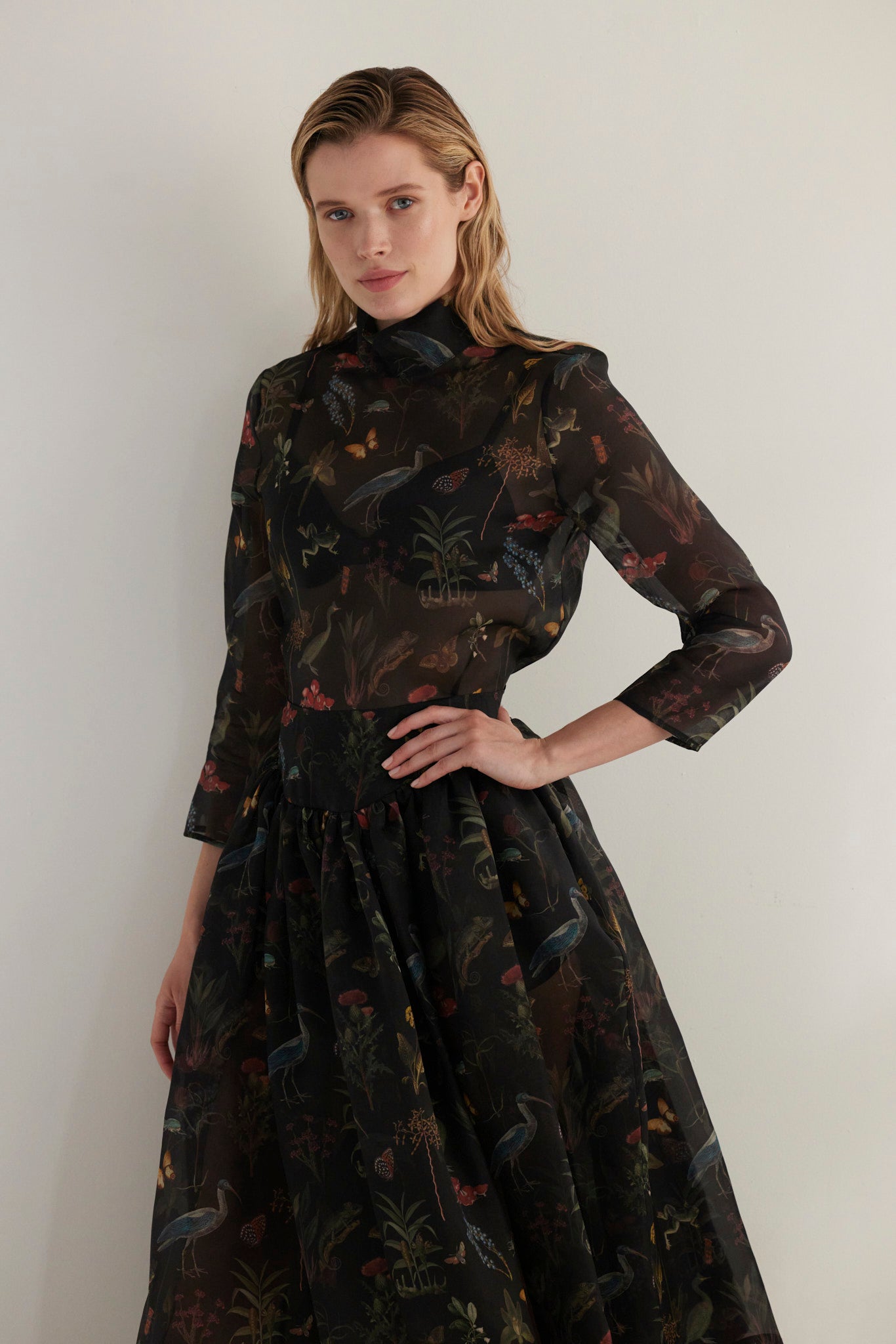 SAMPLE FW26 - Scarlett Top in Audubon Silk Organza - Black Night Samples CHRISTINE ALCALAY