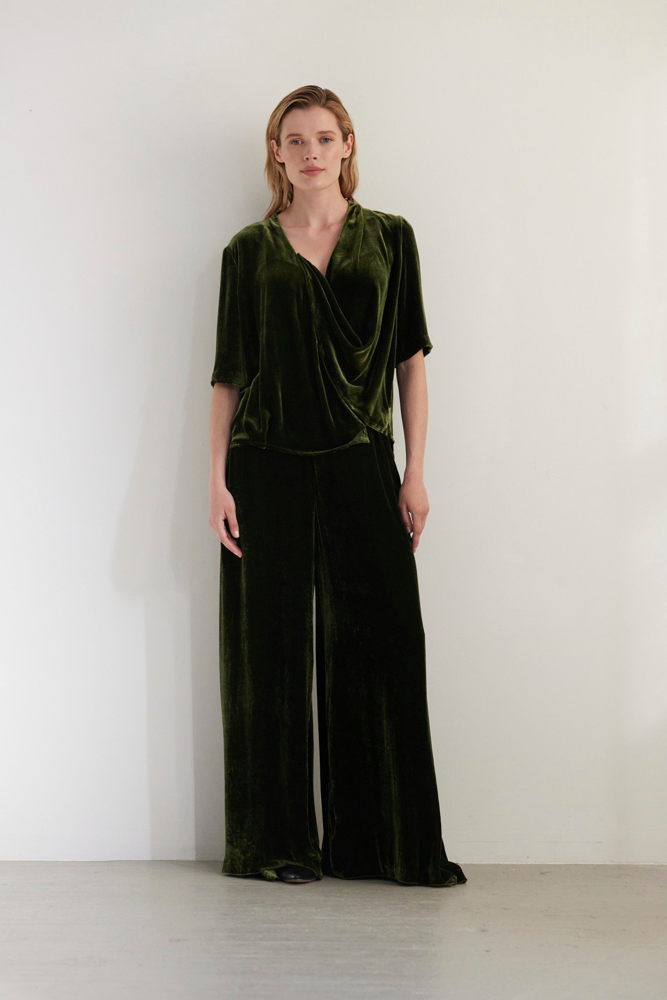 SAMPLE FW26 - Selina Blouse in Silk Velvet - Verdant Green Samples CHRISTINE ALCALAY