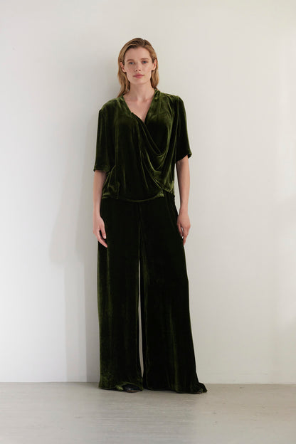 SAMPLE FW26 - Selina Blouse in Silk Velvet - Verdant Green Samples CHRISTINE ALCALAY