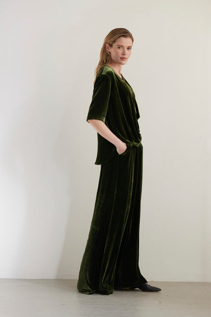 SAMPLE FW26 - Selina Blouse in Silk Velvet - Verdant Green Samples CHRISTINE ALCALAY