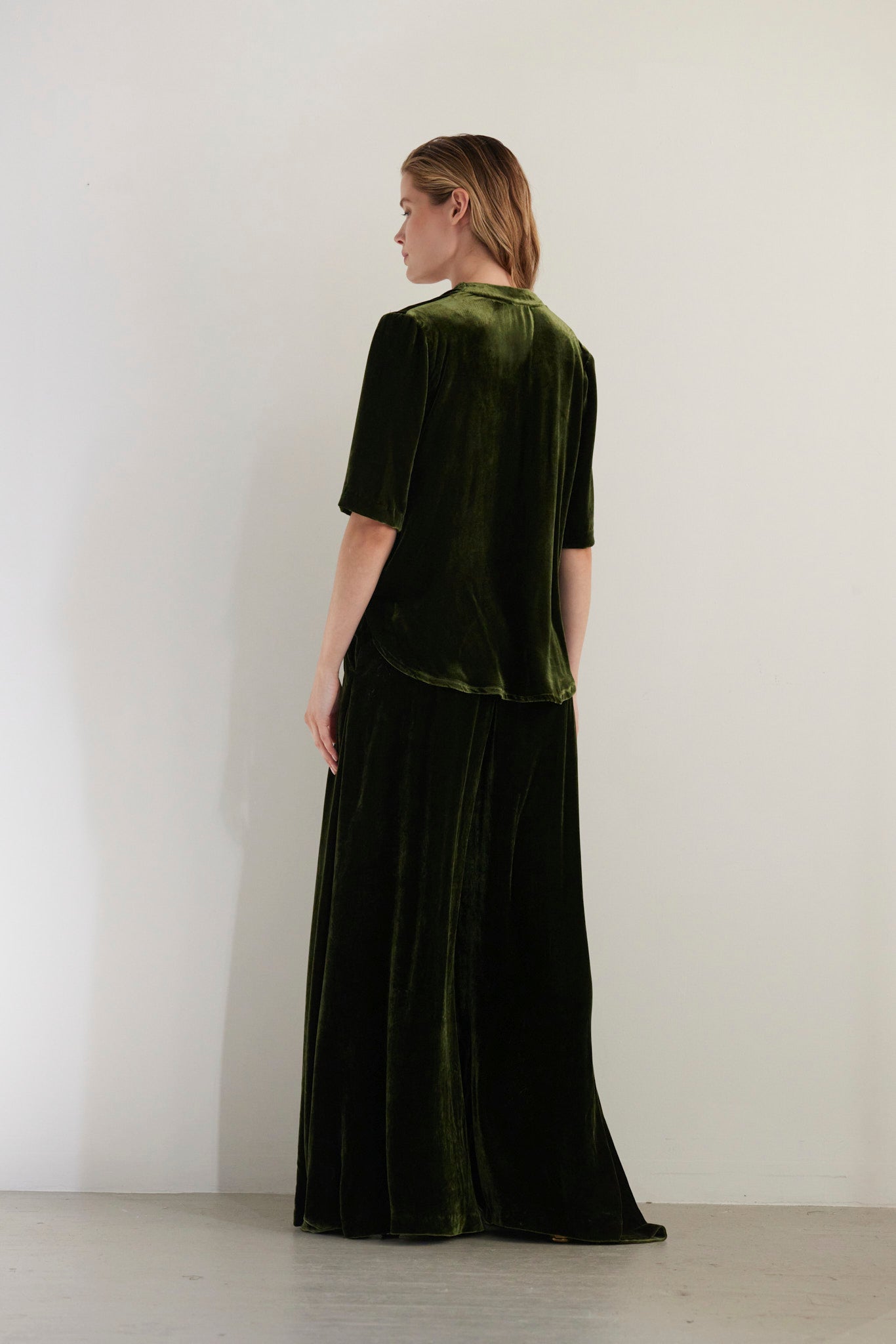 SAMPLE FW26 - Selina Blouse in Silk Velvet - Verdant Green Samples CHRISTINE ALCALAY