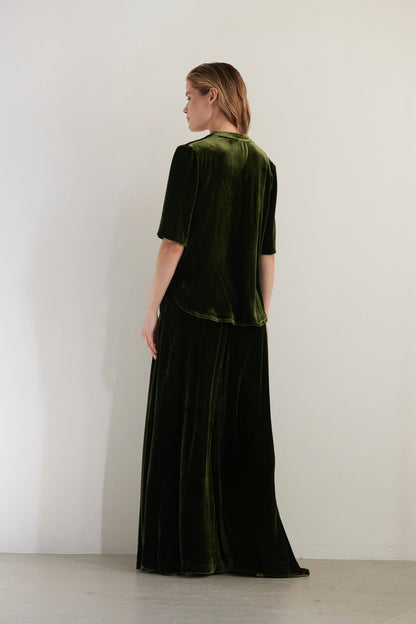 SAMPLE FW26 - Selina Blouse in Silk Velvet - Verdant Green Samples CHRISTINE ALCALAY