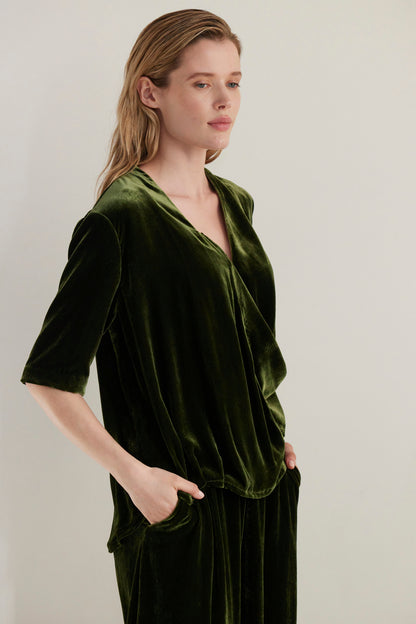 SAMPLE FW26 - Selina Blouse in Silk Velvet - Verdant Green Samples CHRISTINE ALCALAY