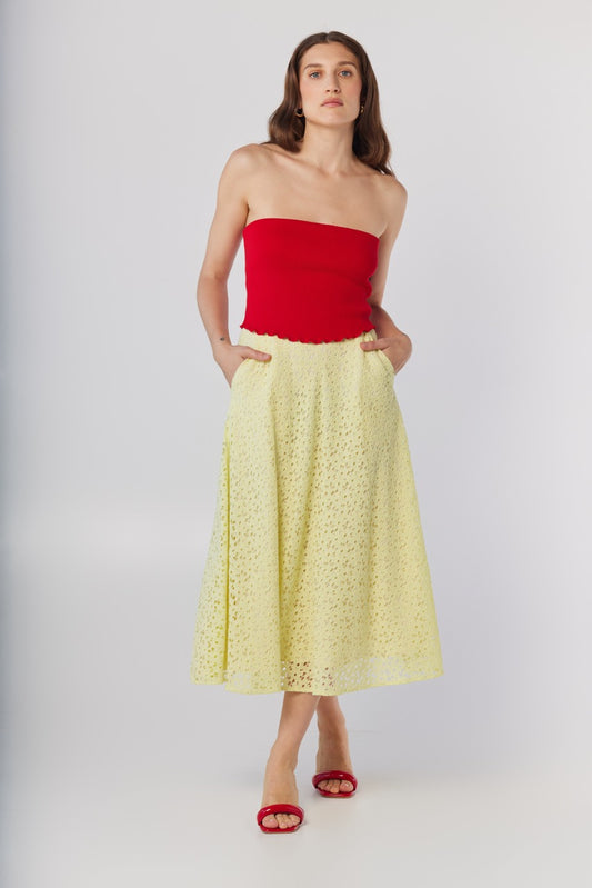 Christine Skirt in Limoncello Yellow Corded Lace Skirts CHRISTINE ALCALAY Limoncello Yellow 0