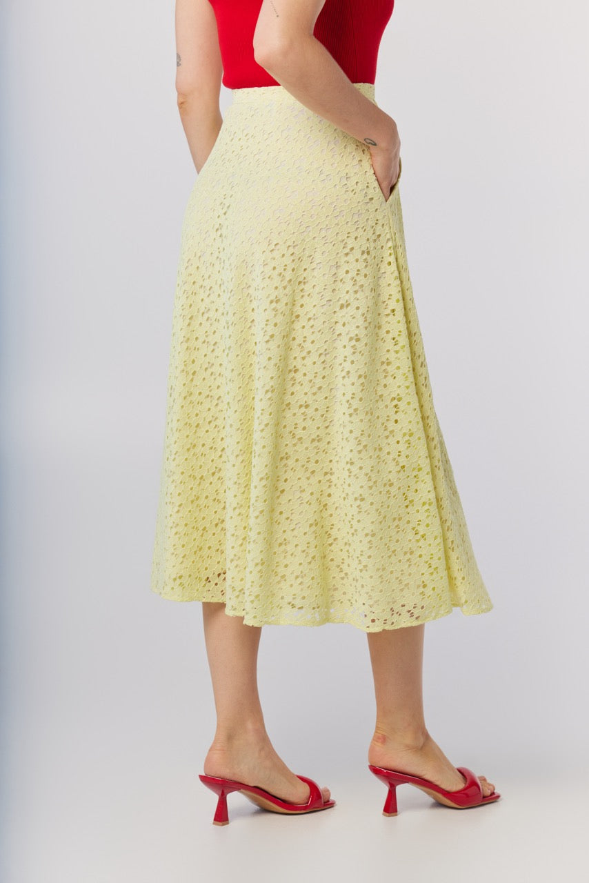 Christine Skirt in Limoncello Yellow Corded Lace Skirts CHRISTINE ALCALAY