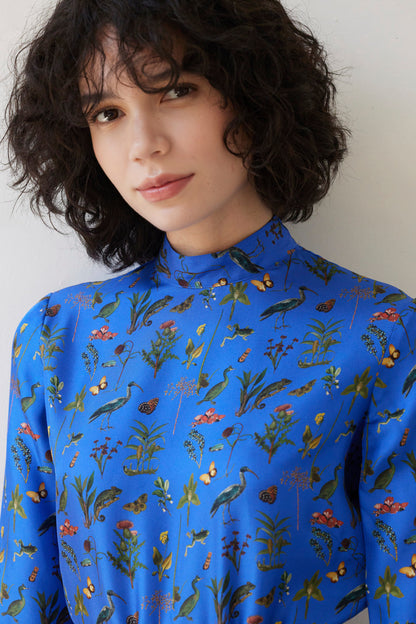 SAMPLE FW26 - Virginia Dress in Audubon Silk Twill - Electric Blue Samples CHRISTINE ALCALAY