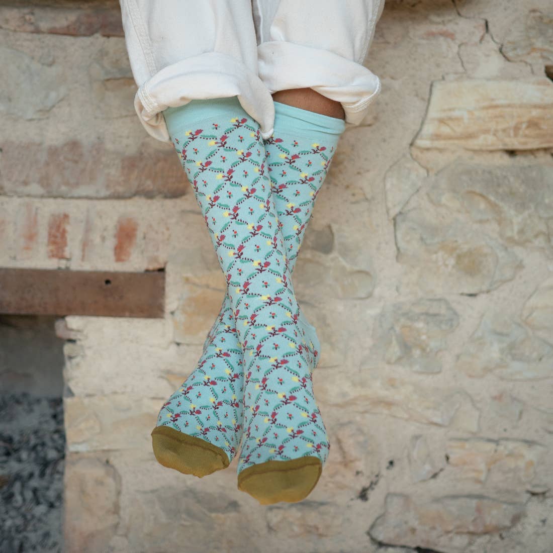 Socks Trellis Fleuri Aqua Bonne Maison