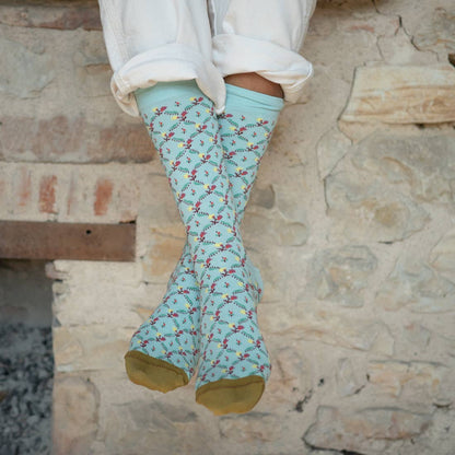 Socks Trellis Fleuri Aqua Bonne Maison