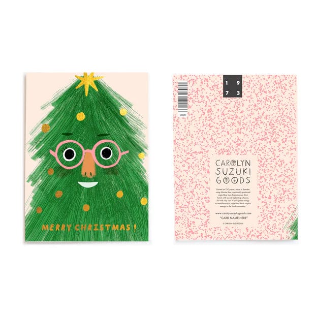 Holiday and Greetings Cards by Carolyn Suzuki Greeting Card Carolyn Suzuki Studio Fir Face - Merry Christmas