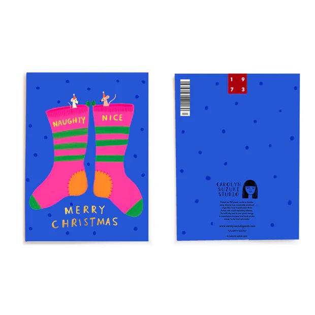 Holiday and Greetings Cards by Carolyn Suzuki Greeting Card Carolyn Suzuki Studio Naughty Socks - Merry Christmas