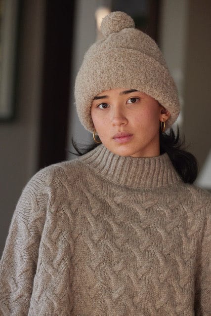 Teddy Alpaca Boucle Beanie with Pom - Biscuit Beanies CHRISTINE ALCALAY Biscuit One Size