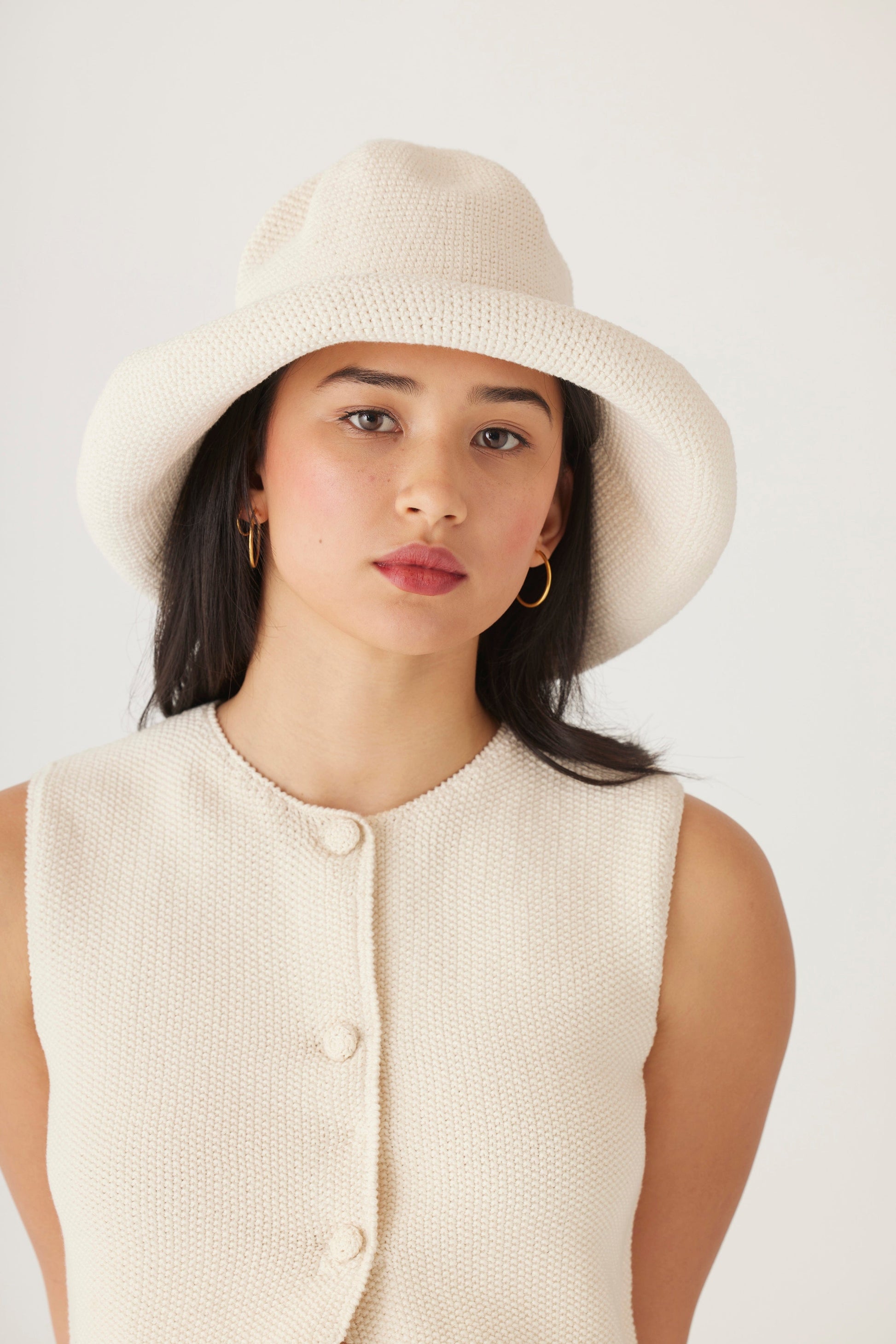Crochet Sun Hat in Pima Cotton Accessories CHRISTINE ALCALAY Cream  