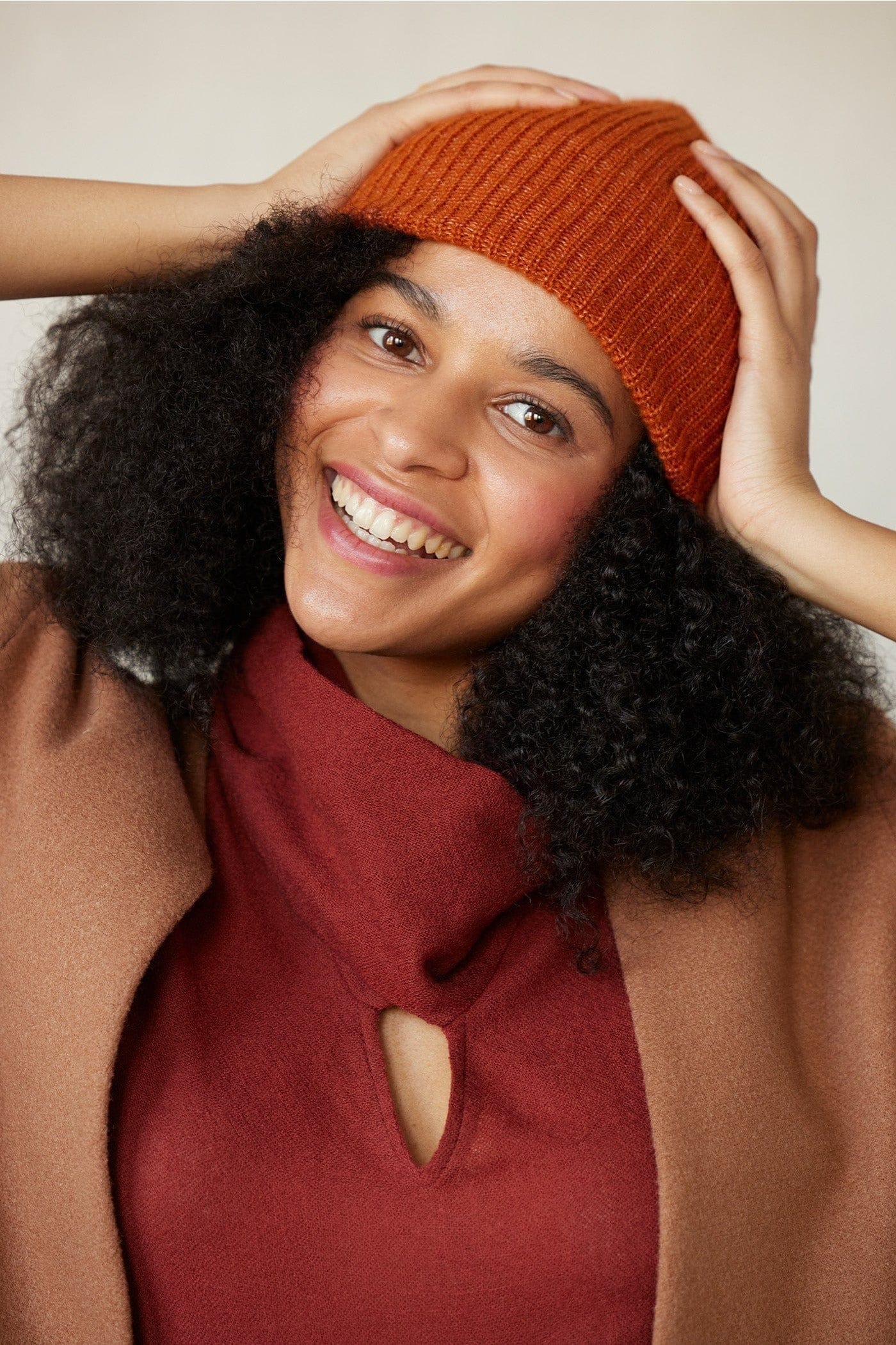 Rib Beanie Hat in Alpaca Wool Blend - Rust Accessories CHRISTINE ALCALAY   