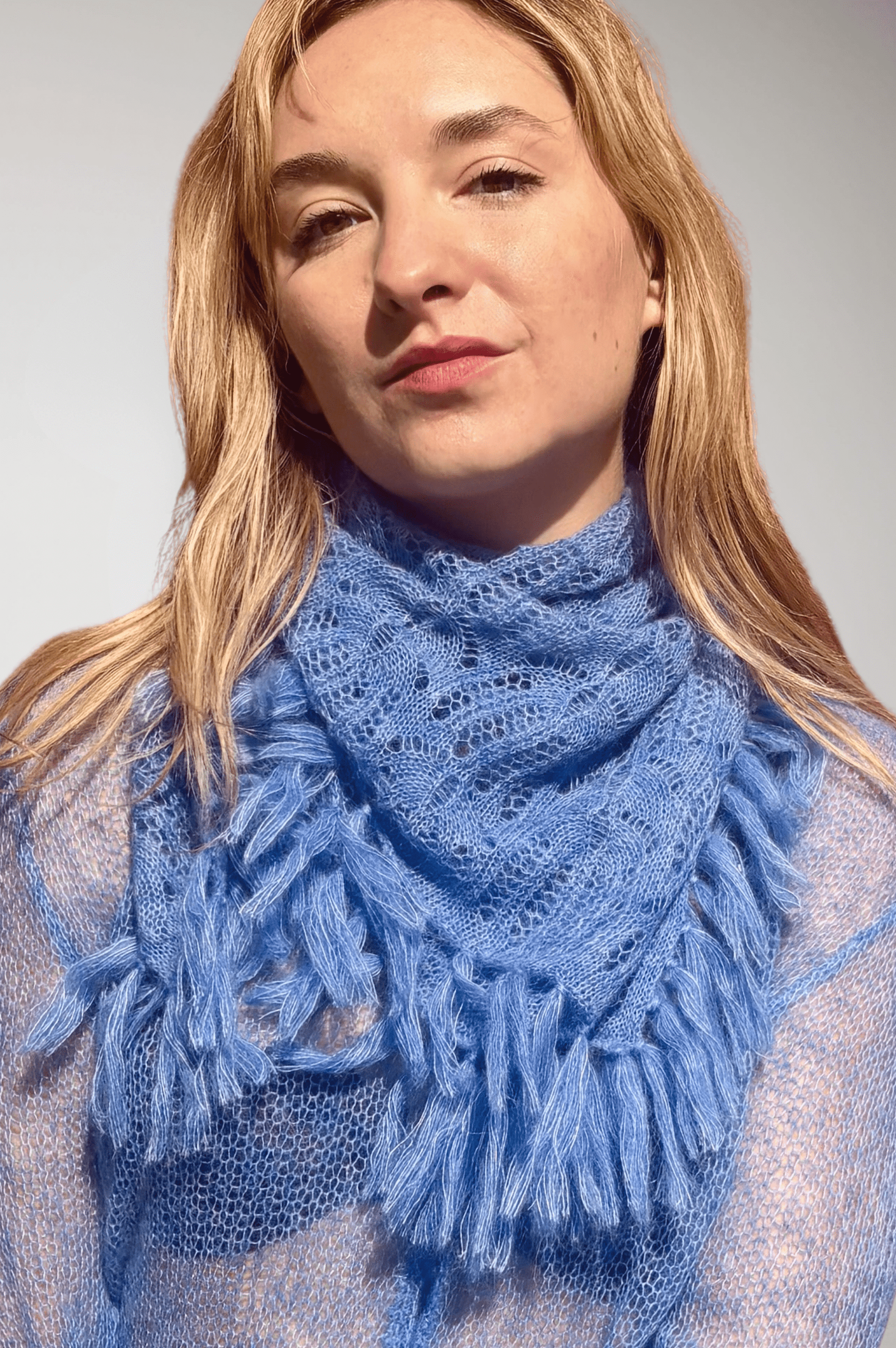 Lace Fringe Scarf in Baby Alpaca Accessories CHRISTINE ALCALAY Sky