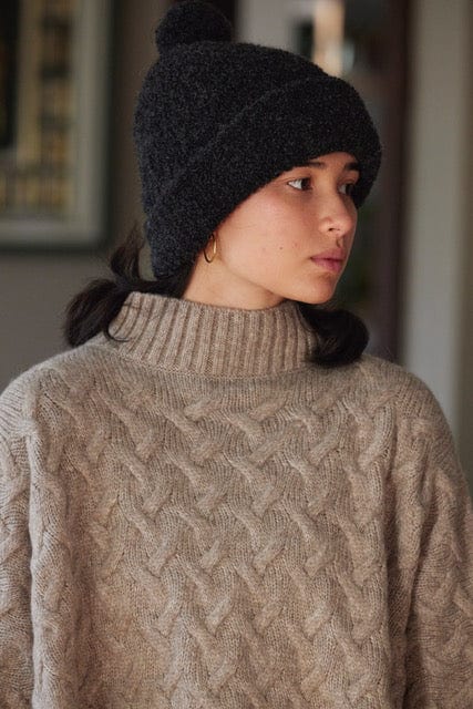 Teddy Alpaca Boucle Beanie with Pom - Bark Beanies CHRISTINE ALCALAY