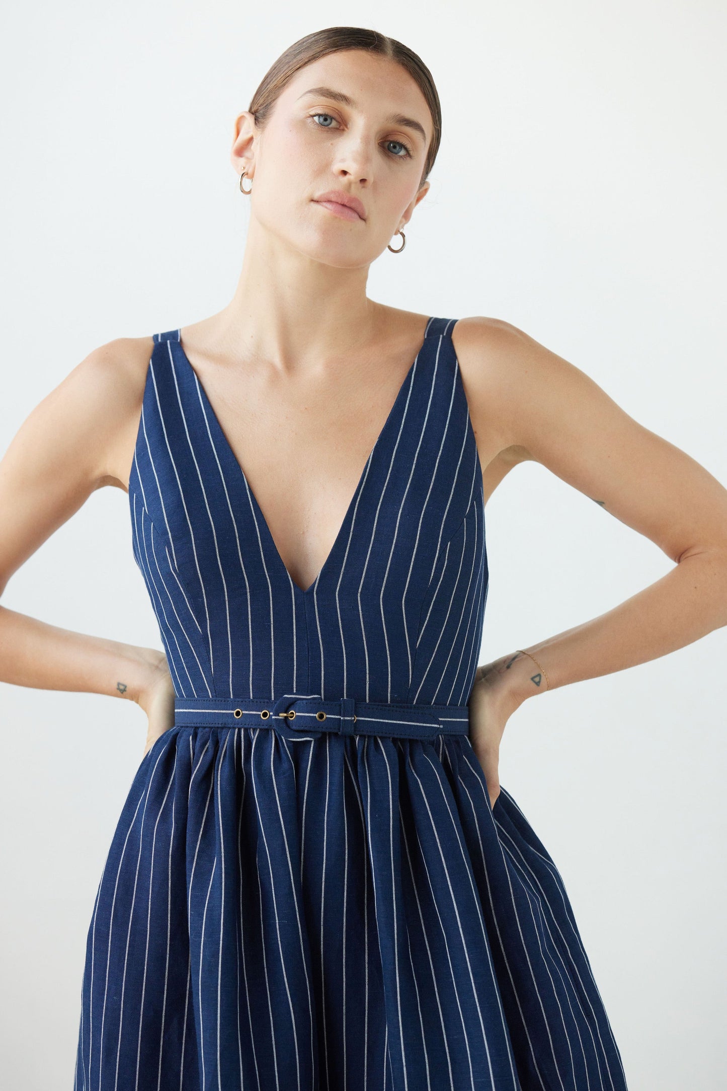 Christine Alcalay Narrow Pattern Fabric Belts Belts CHRISTINE ALCALAY Midnight Stripe Linen Extra small