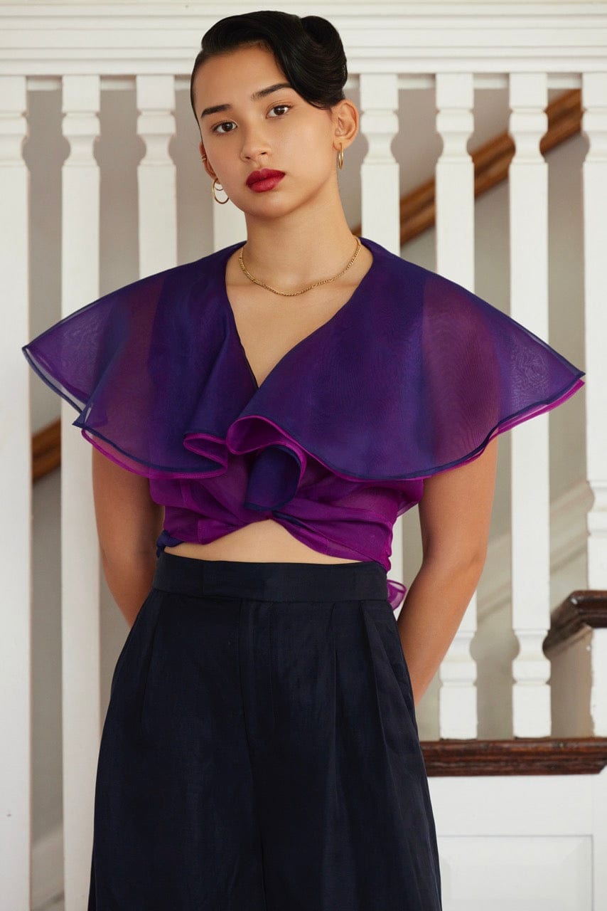 Aurelia Blouse in Silk Organza Blouse CHRISTINE ALCALAY Orchid/Midnight Extra Small 