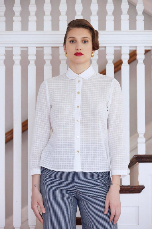 Binty Blouse in Sheer Cotton Windowpane Blouse CHRISTINE ALCALAY   