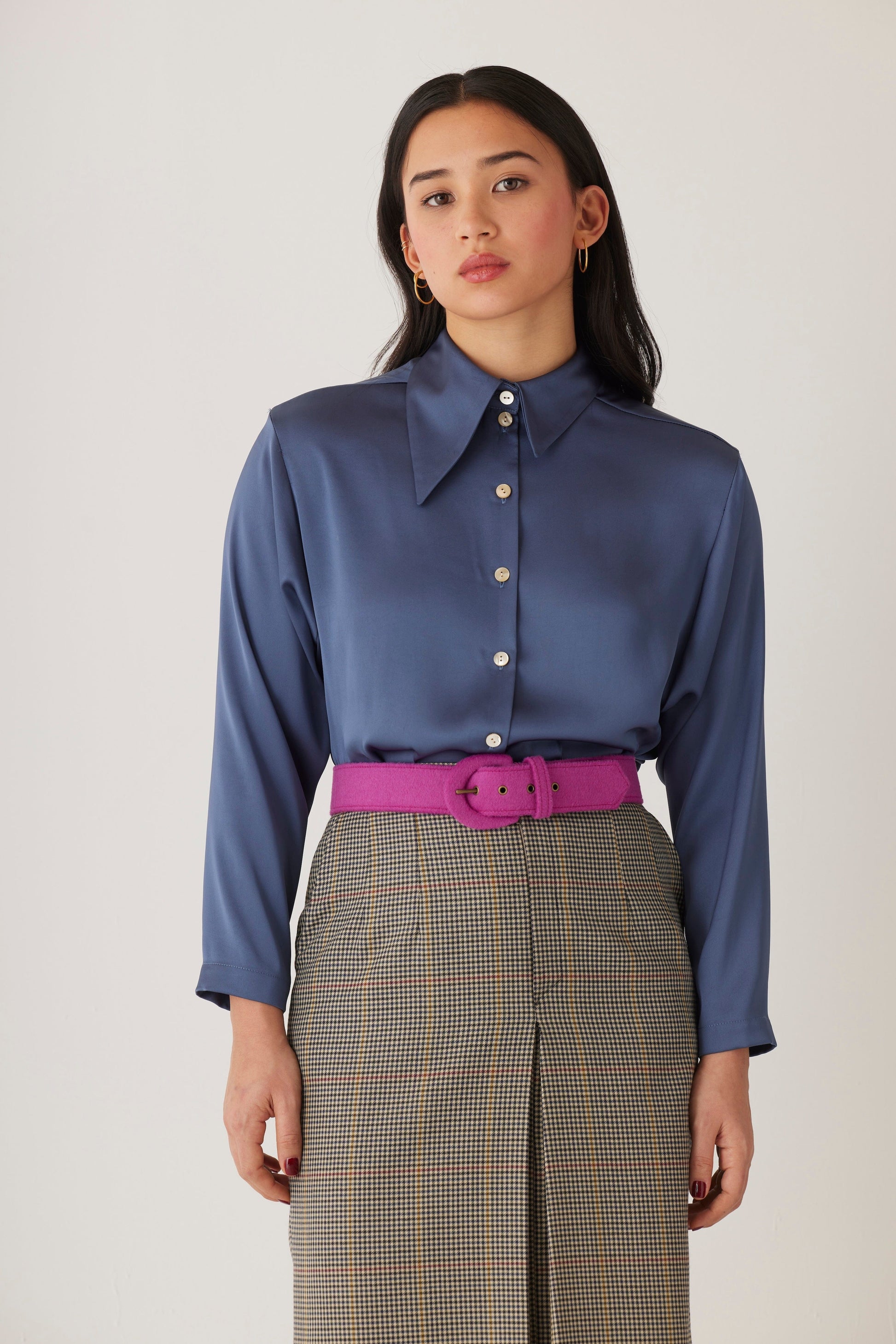 Jojo Blouse in Japanese Charmeuse Blouse CHRISTINE ALCALAY Slate Blue Extra Small 