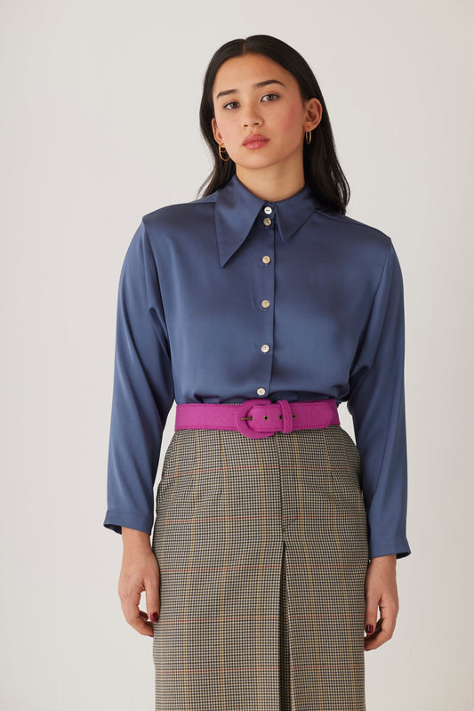Jojo Blouse in Japanese Charmeuse Blouse CHRISTINE ALCALAY Slate Blue Extra Small 
