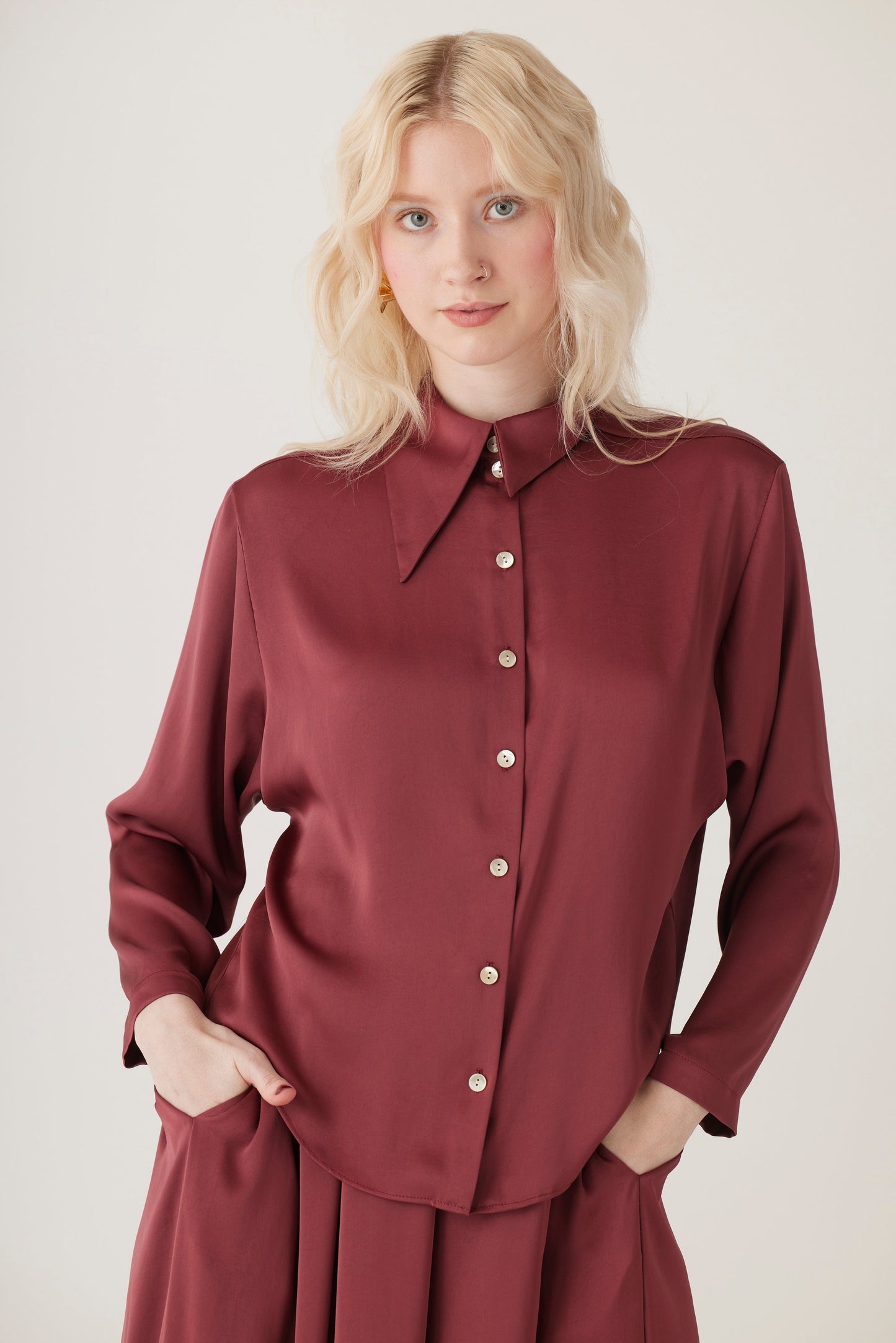 Jojo Blouse in Japanese Charmeuse Blouse CHRISTINE ALCALAY Wine Extra Small 
