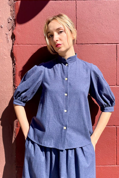 Livia Blouse in Navy Japanese Cotton Flannel Tops CHRISTINE ALCALAY
