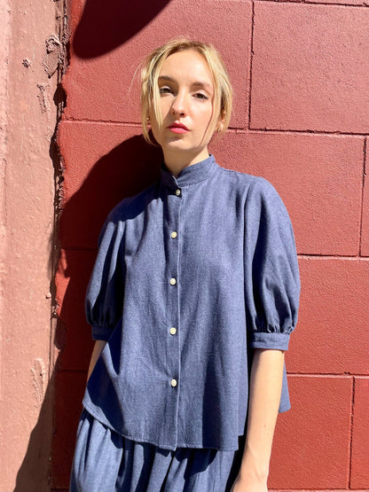 Livia Blouse in Navy Japanese Cotton Flannel Tops CHRISTINE ALCALAY Navy Extra Small