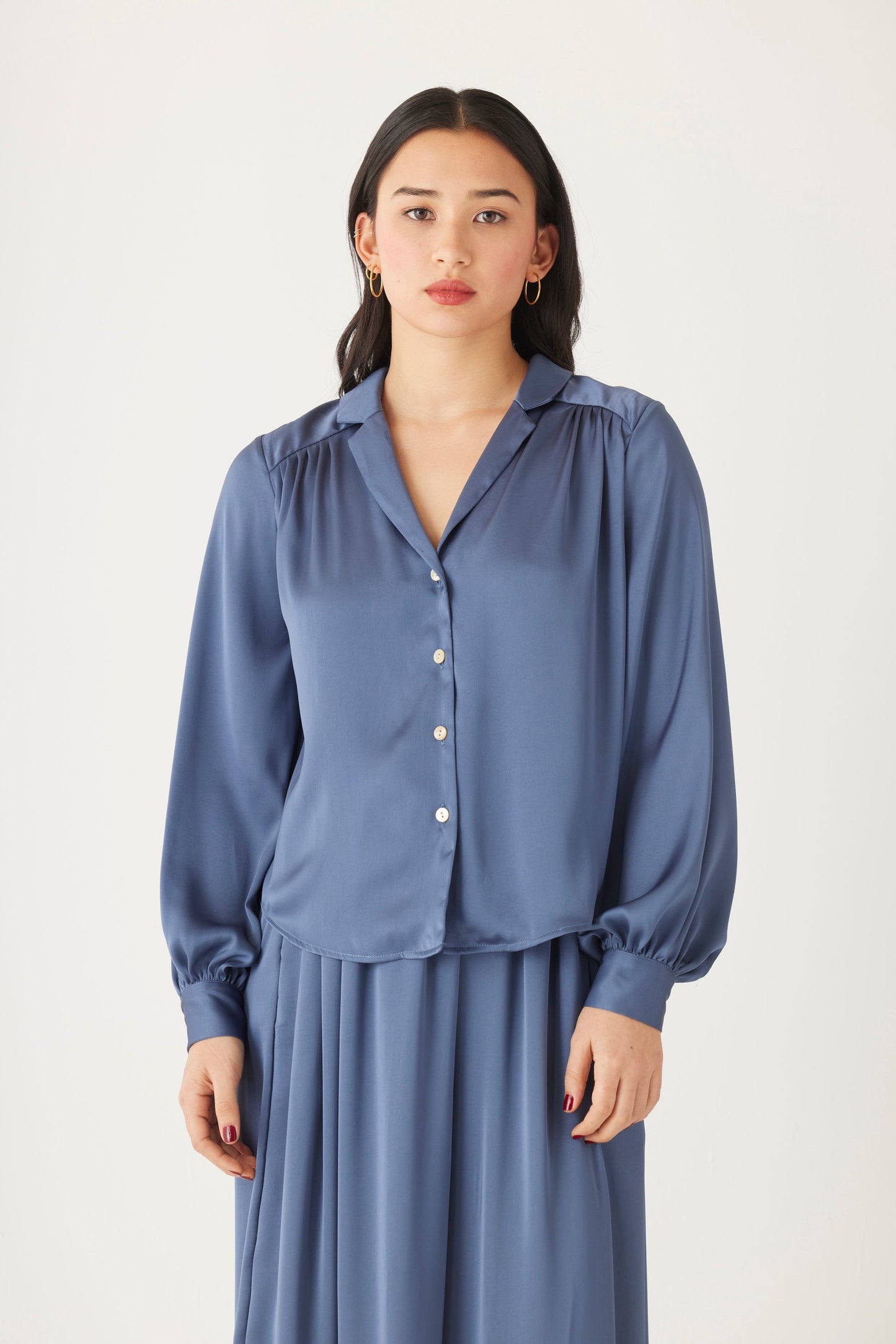 Rose Blouse in Japanese Charmeuse Blouse CHRISTINE ALCALAY Slate Blue Extra Small 