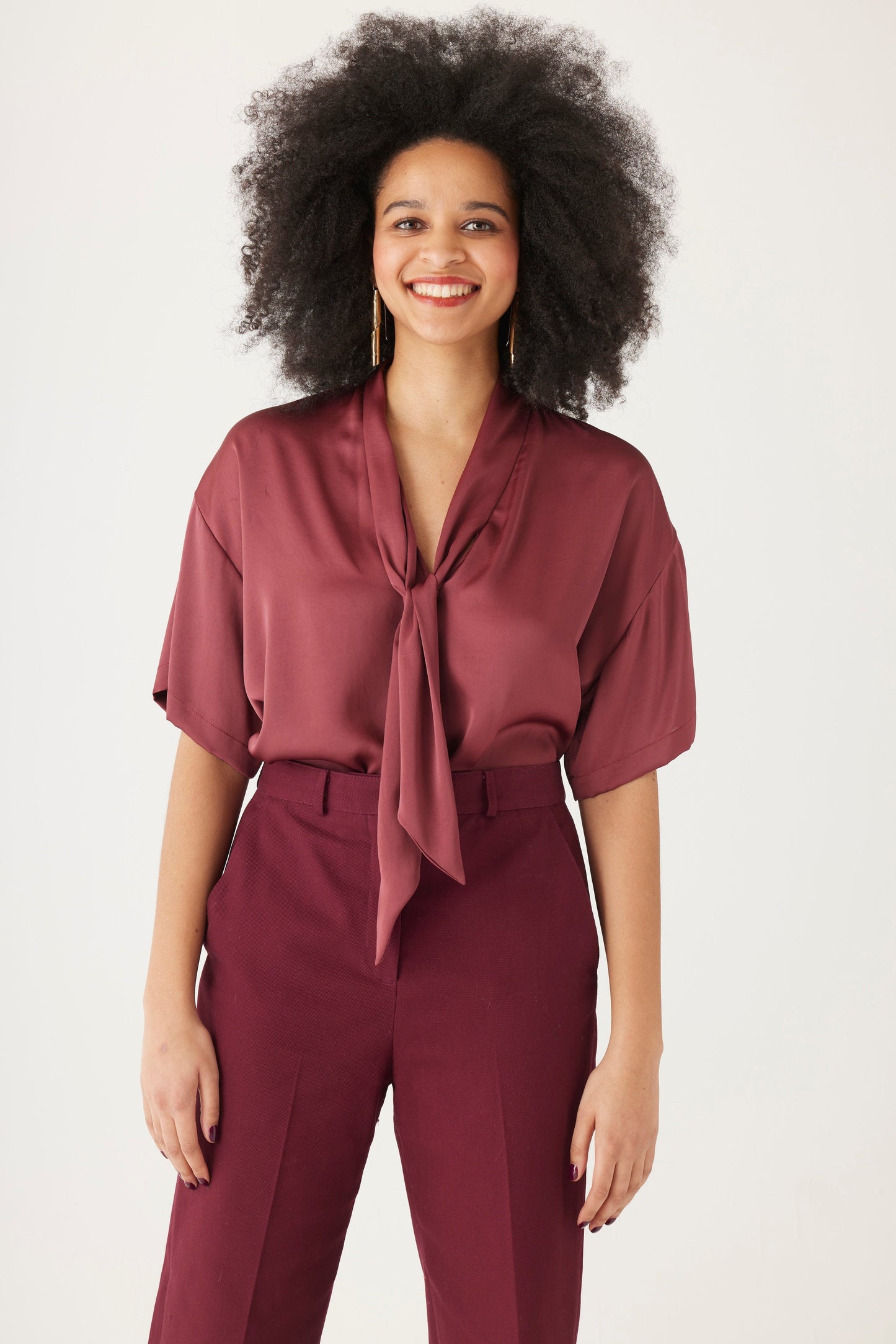 Betty Blouse in Japanese Charmeuse Blouse CHRISTINE ALCALAY Wine Extra Small 
