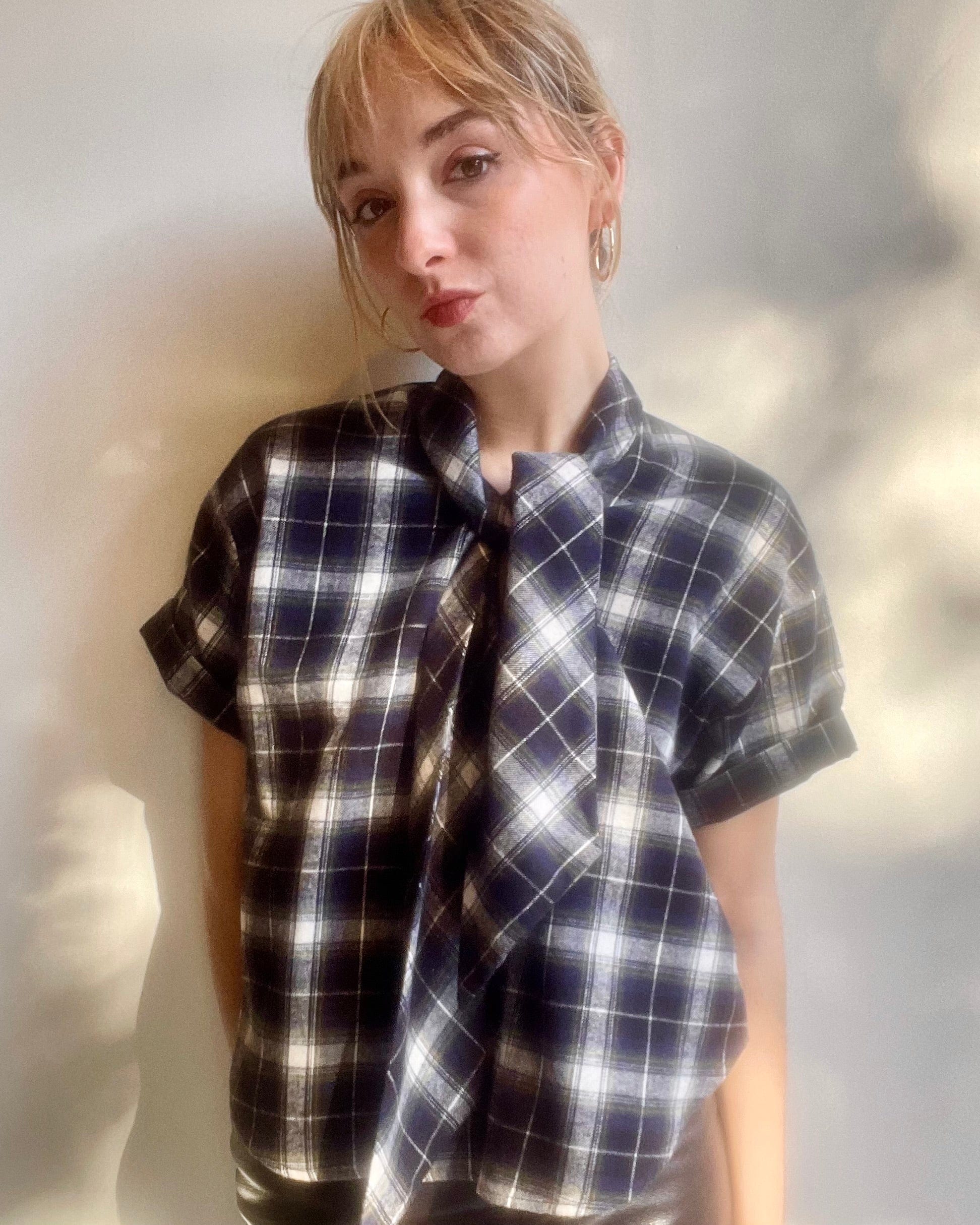Betty Blouse in Blue Cotton Flannel Blouses CHRISTINE ALCALAY Blue Plaid Flannel Extra Small 