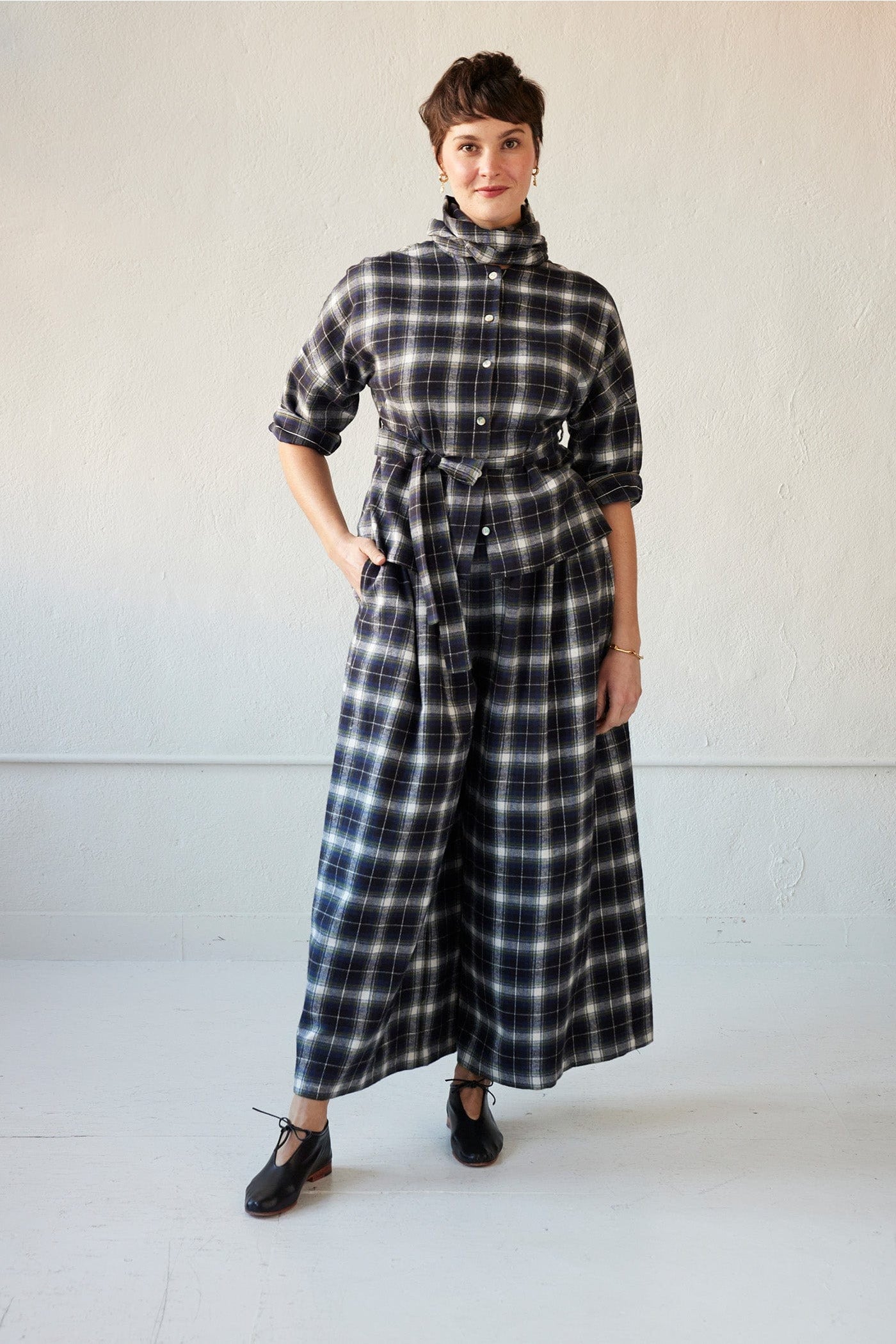 Yoko Blouse in Japanese Flannel Blouses CHRISTINE ALCALAY Blue Plaid Flannel Extra Small 