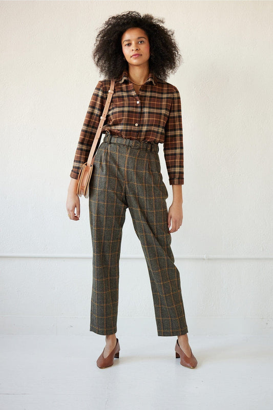 Binty Blouse in Japanese Flannel Blouses CHRISTINE ALCALAY Brown Plaid Flannel Extra Small 