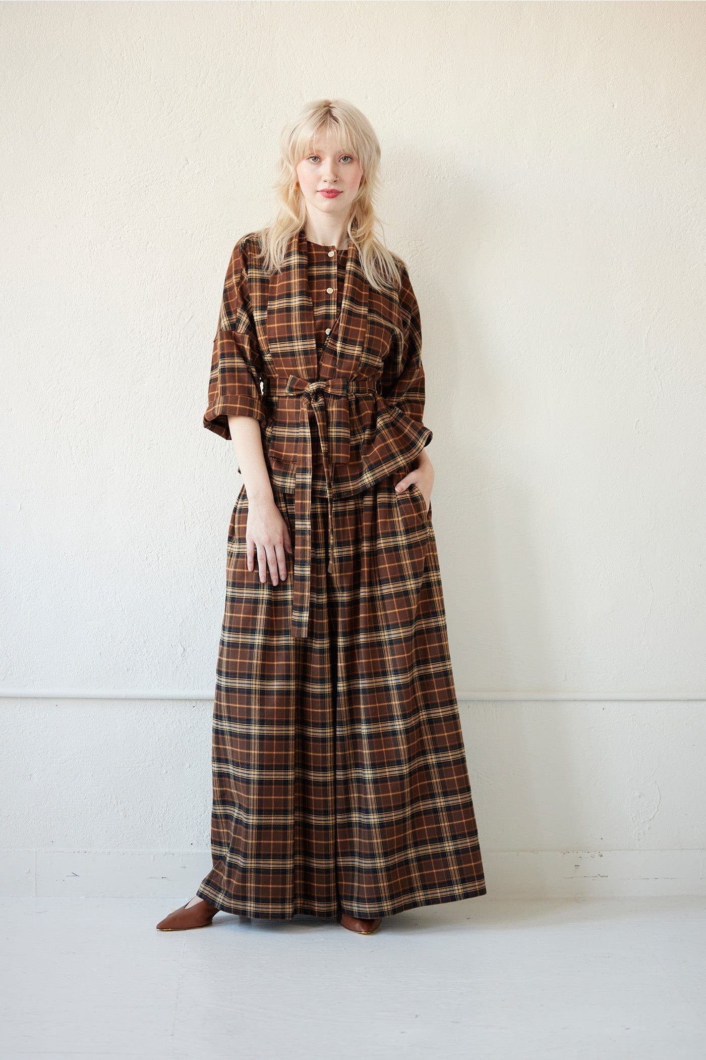 Yoko Blouse in Japanese Flannel Blouses CHRISTINE ALCALAY Brown Plaid Flannel Extra Small 