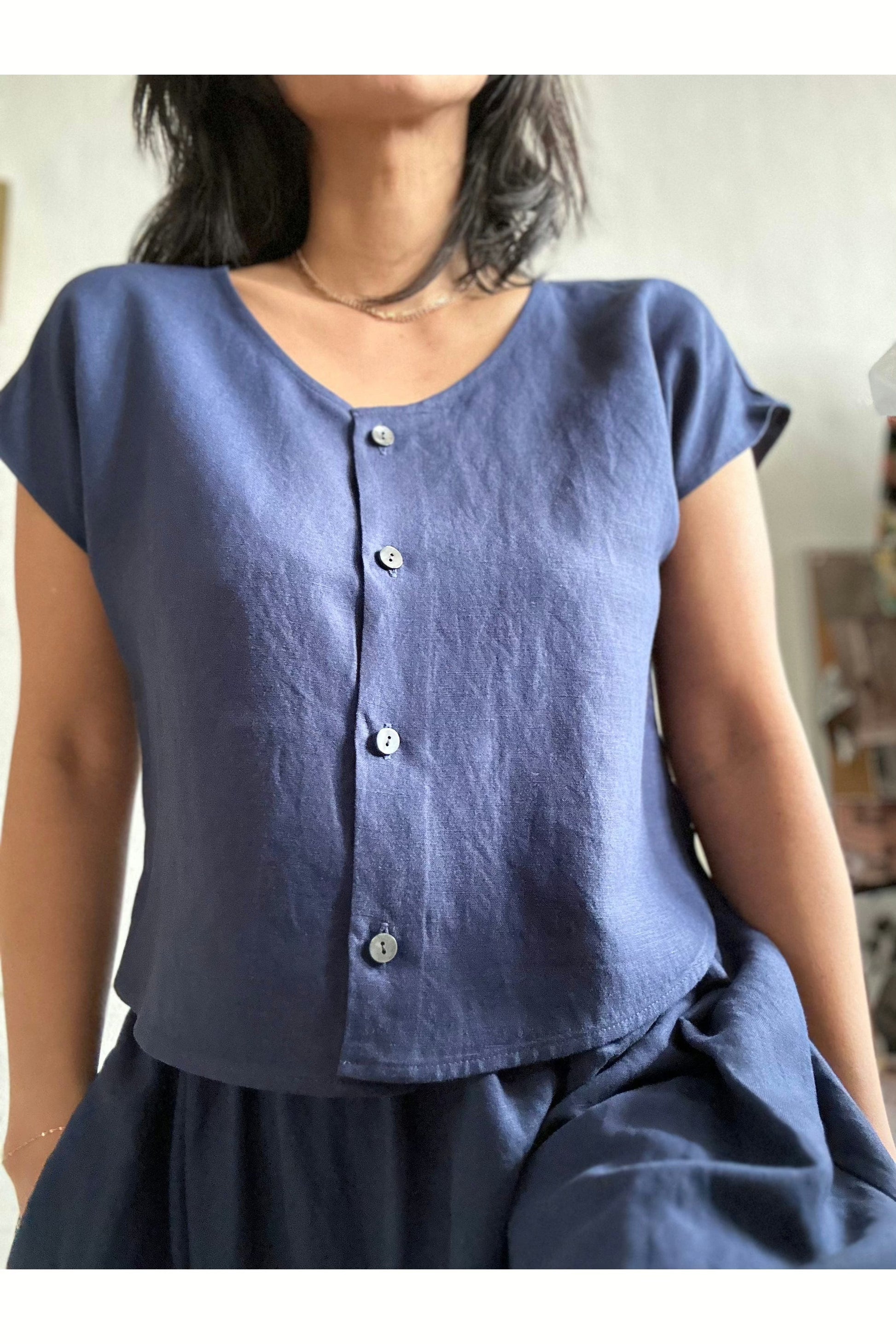 Hannah Blouse in Linen Blend Blouses CHRISTINE ALCALAY Midnight Extra Small 