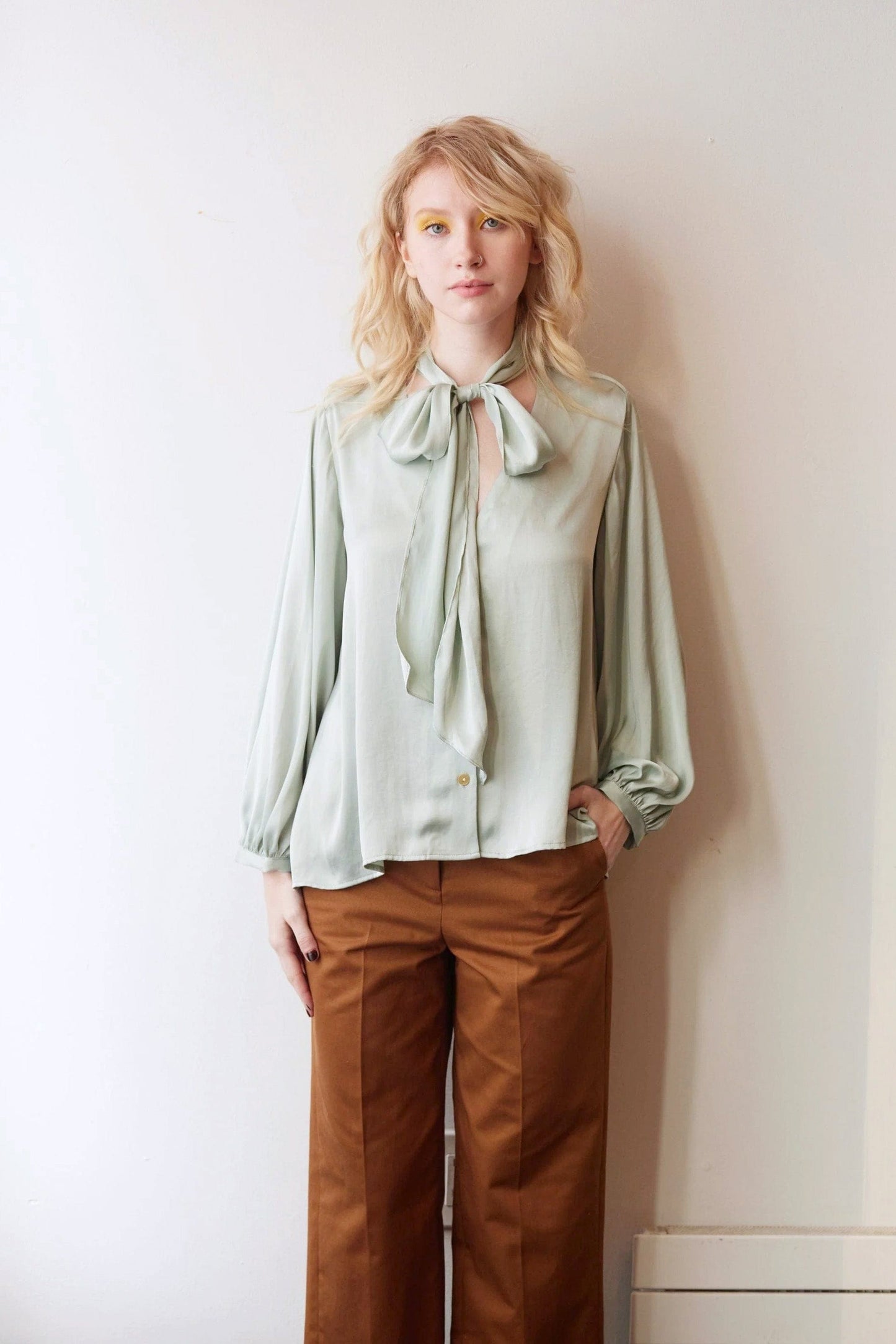 Trish Blouse in Japanese Charmeuse Blouses CHRISTINE ALCALAY Mint Extra Small 