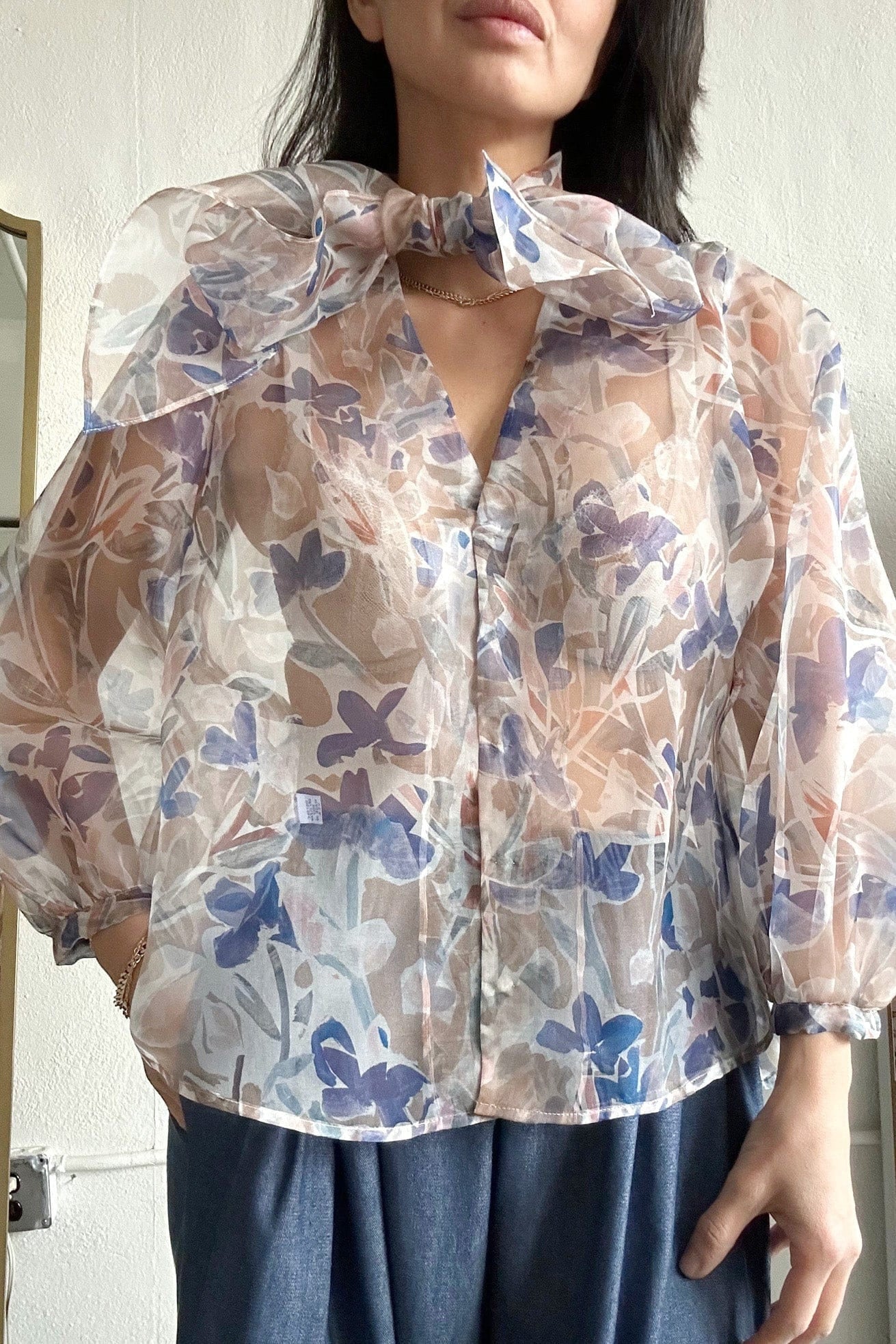 Trish Blouse in Silk Organza Blouses CHRISTINE ALCALAY Stoneflower Extra Small 