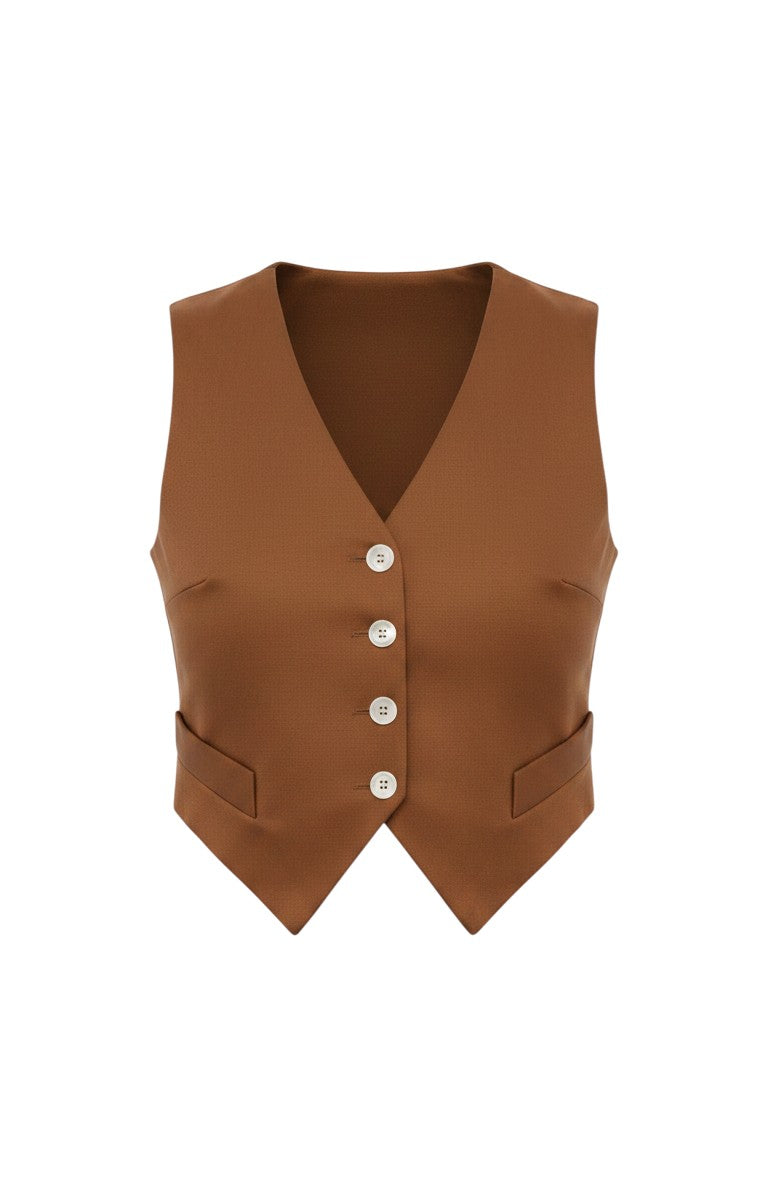 Annie Vest in Cigar Cotton Twill Tops CHRISTINE ALCALAY