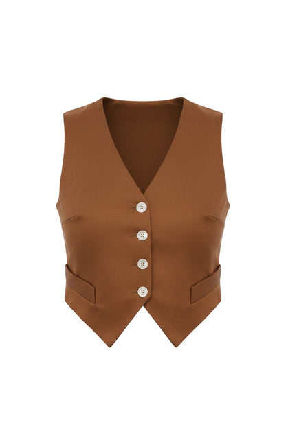 Annie Vest in Cigar Cotton Twill Tops CHRISTINE ALCALAY