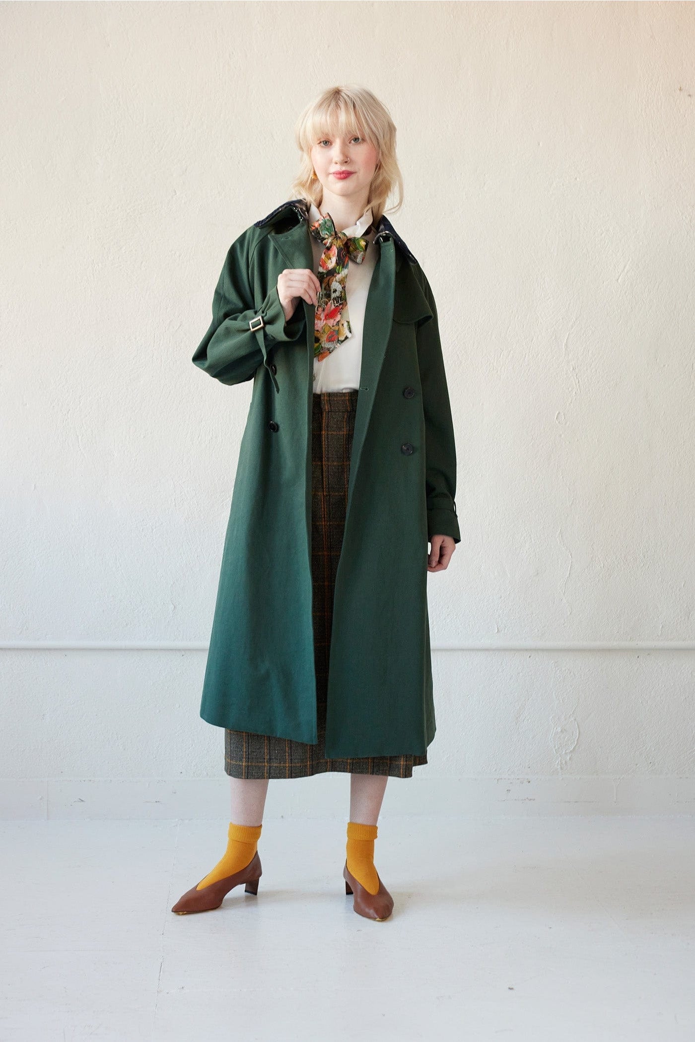 Regine Trench Coat in Cotton Twill Coats CHRISTINE ALCALAY Pine Extra Small 