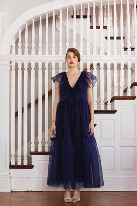 SAMPLE SS25 - Papillon Dress in Silk Organza Samples CHRISTINE ALCALAY Midnight XS/S