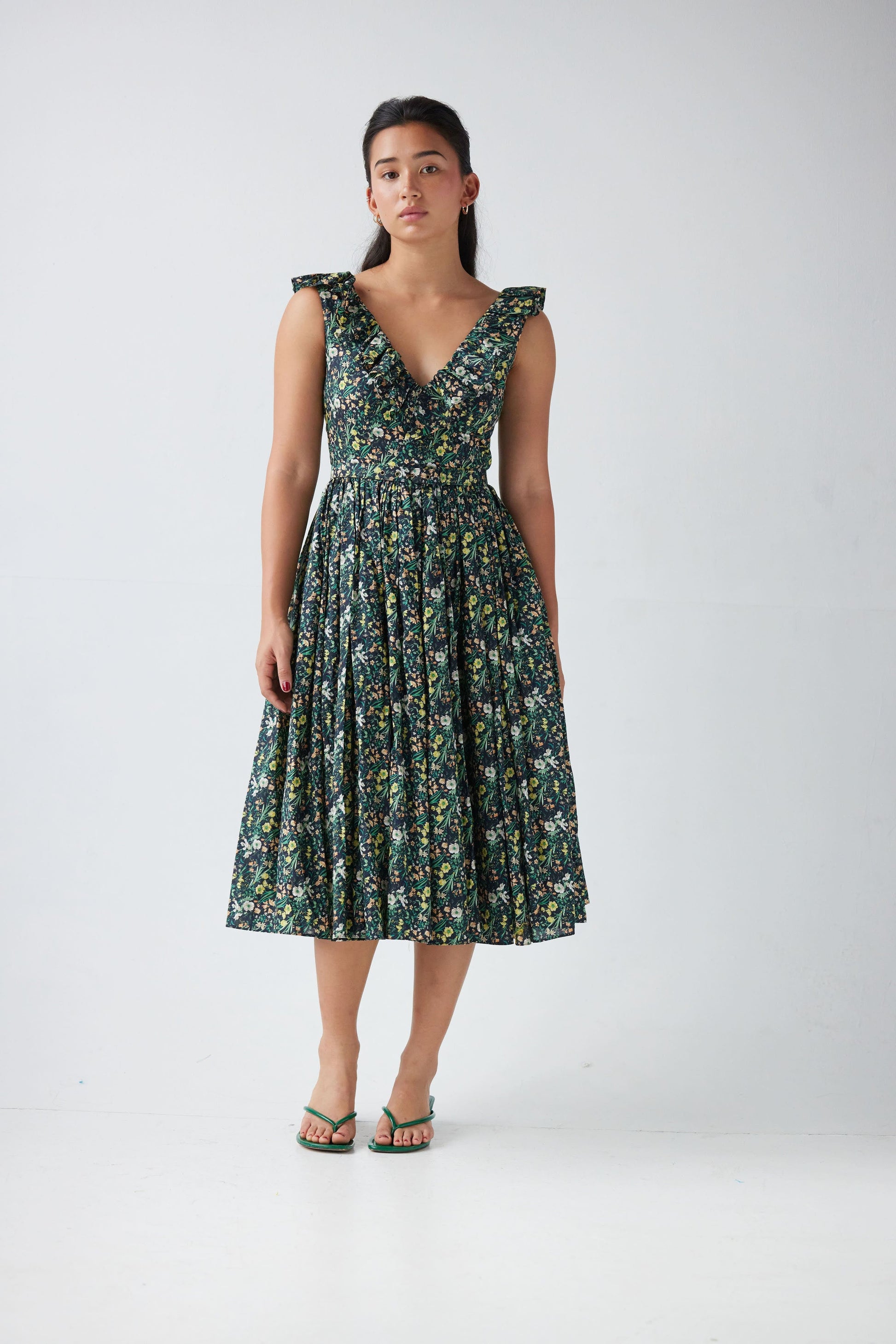 Viola Dress in Summer Cotton Dresses CHRISTINE ALCALAY Black Floral 0/25” waist 