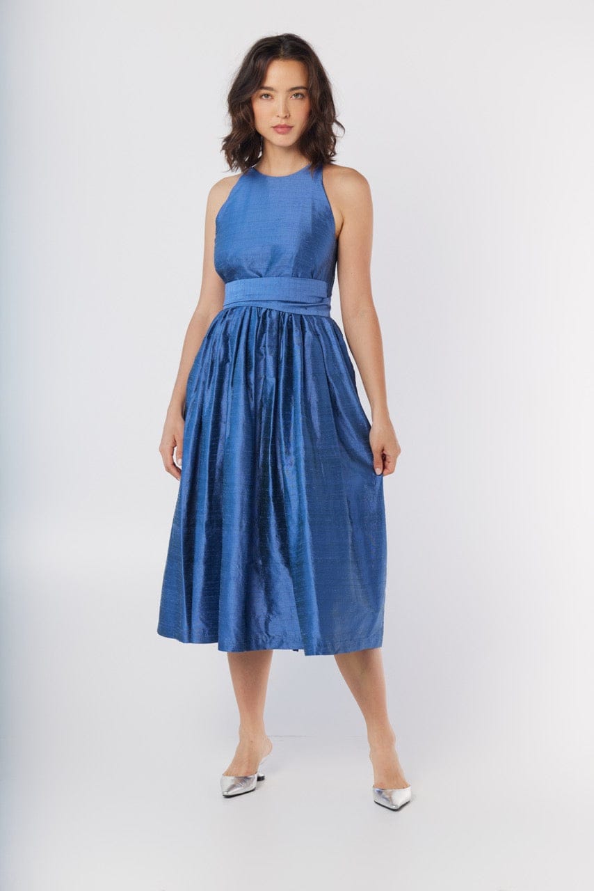 Mari Reversible Wrap Dress in Silk Dupioni Dresses CHRISTINE ALCALAY Bleuet Extra Small