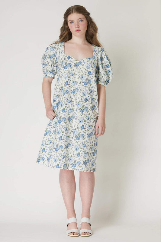 Joanie Dress in Roses Cotton Poplin Dresses CHRISTINE ALCALAY Blue Rose X-Small 
