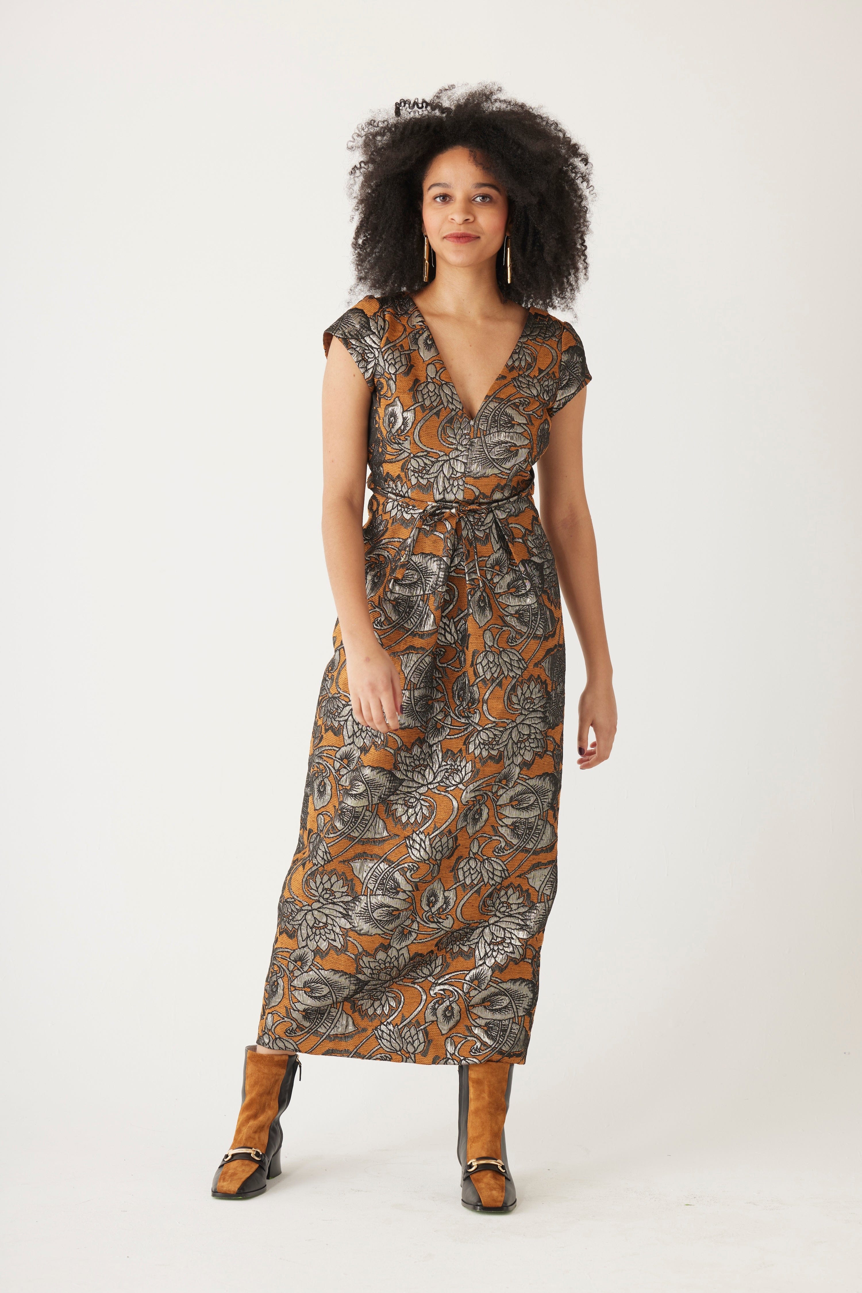 SAMPLE FW24 - Rita Brocade Midi Dress Dresses CHRISTINE ALCALAY Bronze 2 