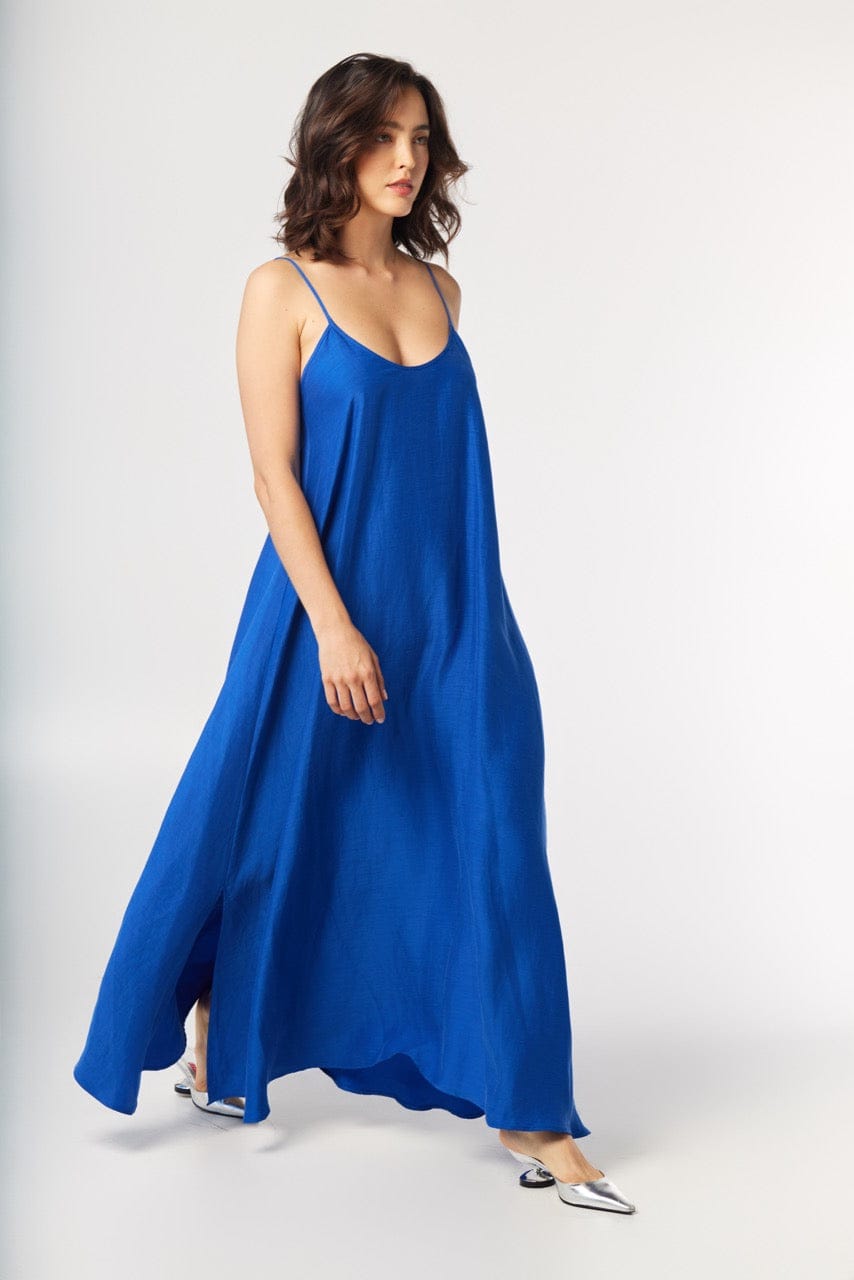 Calista Dress in Lapis Blue Cupro Linen Dresses CHRISTINE ALCALAY