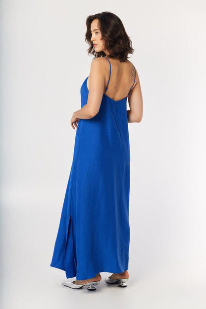 Calista Dress in Lapis Blue Cupro Linen Dresses CHRISTINE ALCALAY