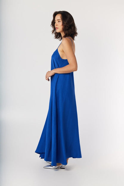 Calista Dress in Lapis Blue Cupro Linen Dresses CHRISTINE ALCALAY