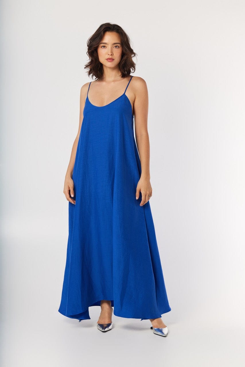 Calista Dress in Lapis Blue Cupro Linen Dresses CHRISTINE ALCALAY