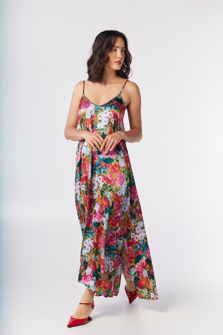 Calista Dress in Pom Floral Washed Silk Dresses CHRISTINE ALCALAY