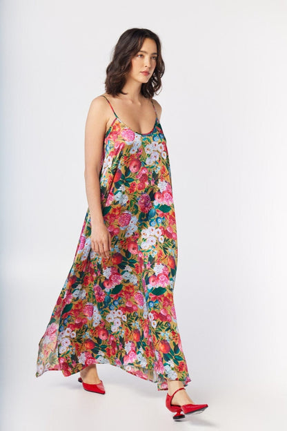 Calista Dress in Pom Floral Washed Silk Dresses CHRISTINE ALCALAY